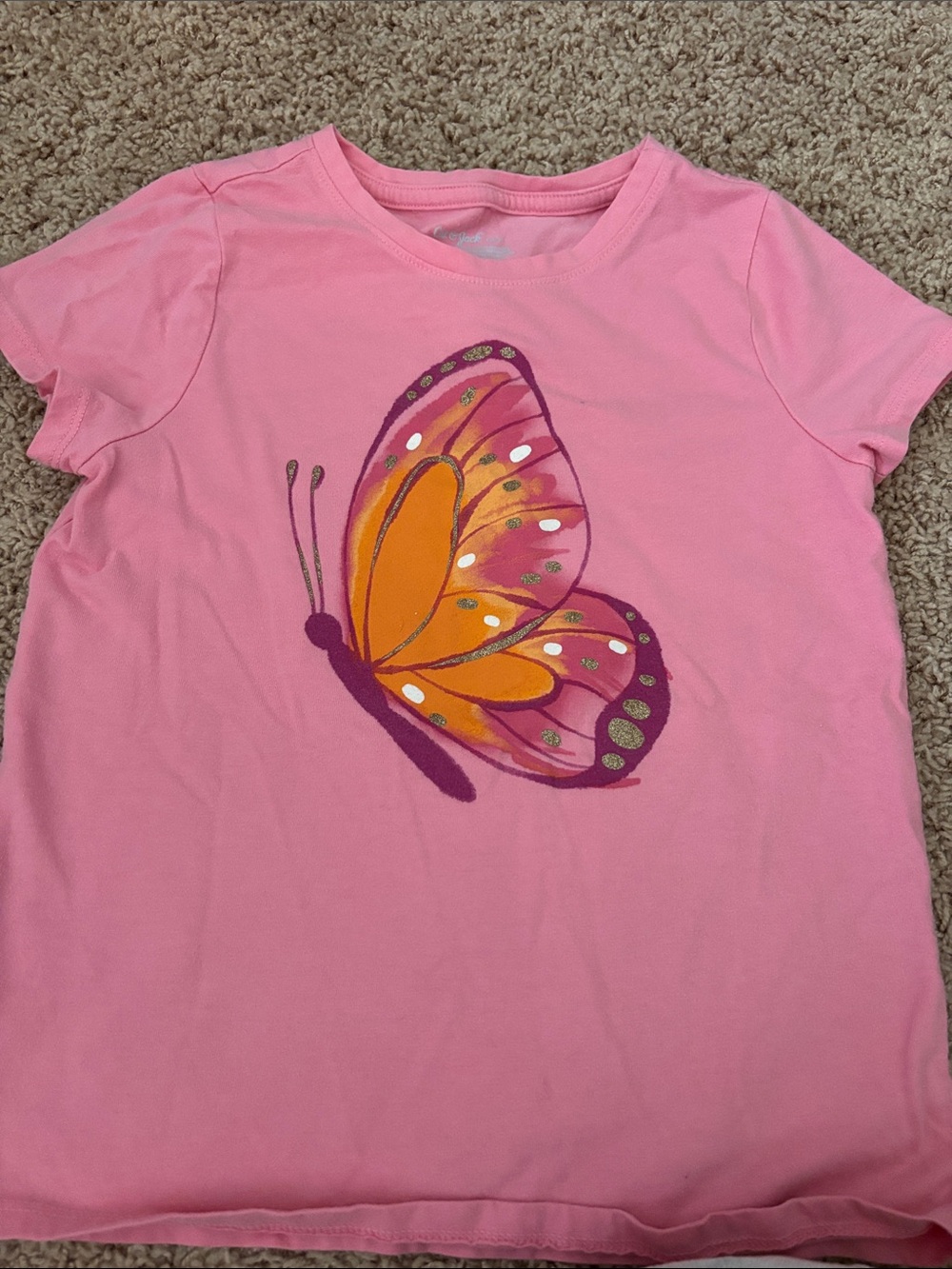 Cat & Jack Pink Tee with Orange & Purple Butterfly